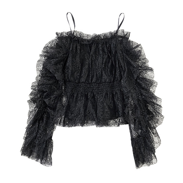Női csipkeblúz fehér és fekete színben, csónakos nyakkivágással