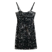 Rövid, testhezálló ruha vékony fekete pántokkal, flitterekkel