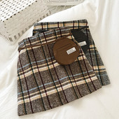 Retro stílusú kockás női szoknya szürke és barna színben, magas derékkal