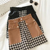 Modern női szoknya eko bőrrel, magas derékkal, fekete és barna színben