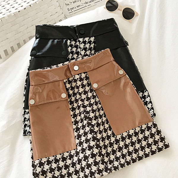 Modern női szoknya eko bőrrel, magas derékkal, fekete és barna színben