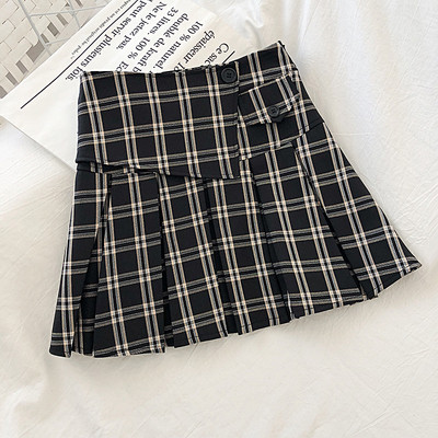 Fusta dama in carouri in patru culori cu nasturi si talie inalta