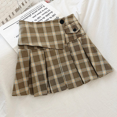 Fusta dama in carouri in patru culori cu nasturi si talie inalta