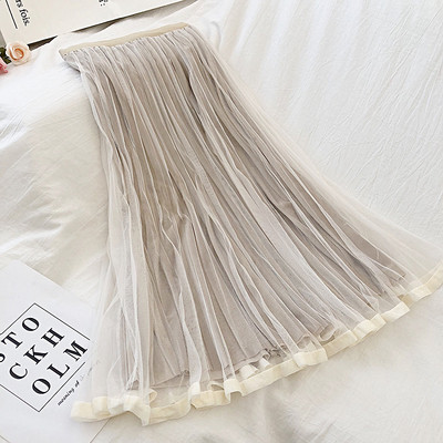 Redős női bársony szoknya négy színben, magas derékkal, tüllel