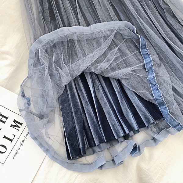 Redős női bársony szoknya négy színben, magas derékkal, tüllel