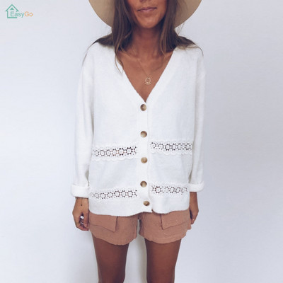 Női őszi mellény, hosszú ujjal és V-nyakkal rózsaszín, szürke és fehér színben