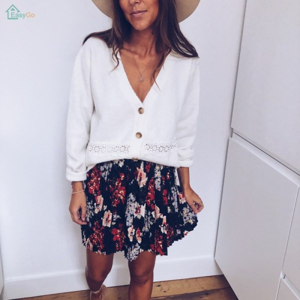 Női őszi mellény, hosszú ujjal és V-nyakkal rózsaszín, szürke és fehér színben