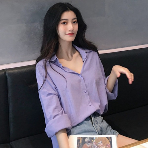 Női alkalmi ing klasszikus modell lila és sárga színben