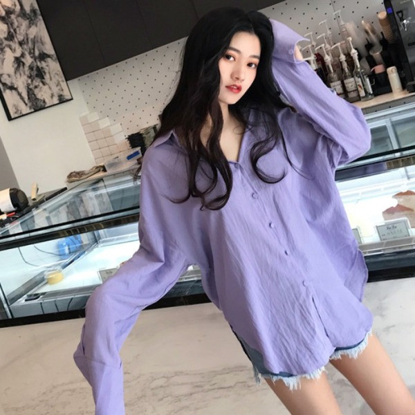 Női alkalmi ing klasszikus modell lila és sárga színben