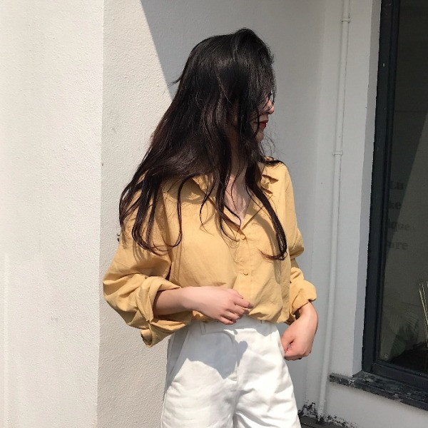 Női alkalmi ing klasszikus modell lila és sárga színben