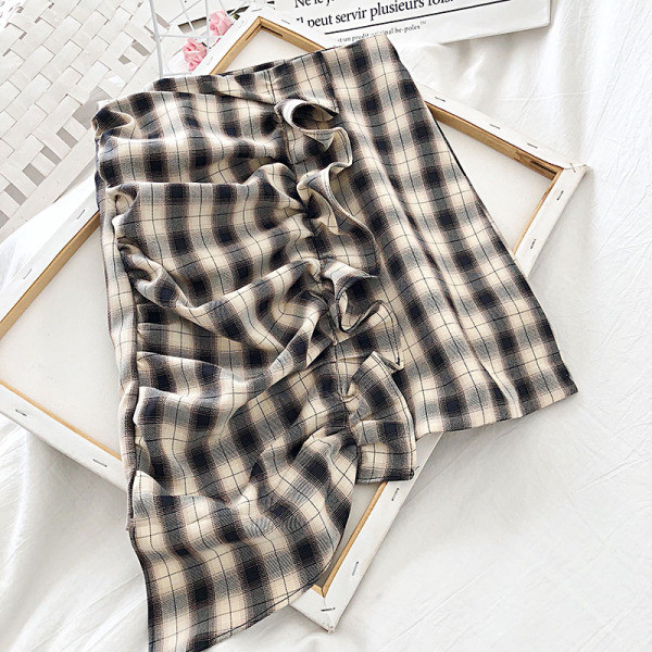 Retro stílusú női szoknya fürtökkel, magas derékkal, fekete, bézs és barna színekben