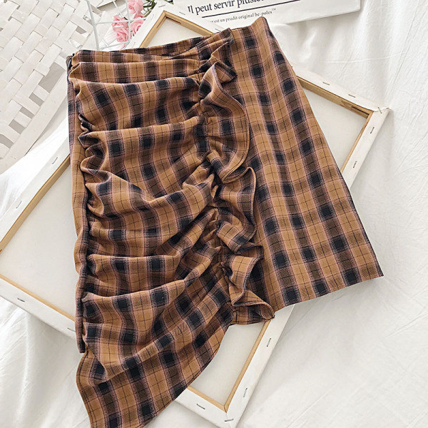 Retro stílusú női szoknya fürtökkel, magas derékkal, fekete, bézs és barna színekben