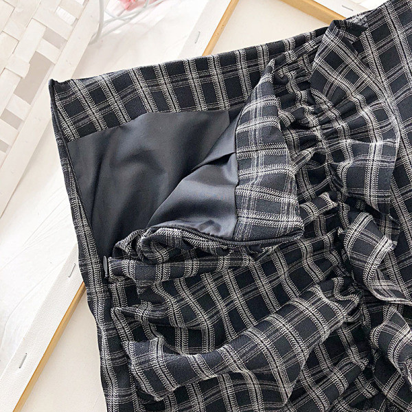 Retro stílusú női szoknya fürtökkel, magas derékkal, fekete, bézs és barna színekben