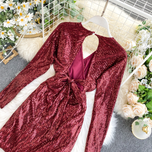 Rochie formala de dama cu paiete si decolteu in V in verde, gri si rosu