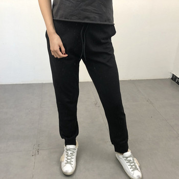 Спортни дамски панталони с ластична талия и връзки в черен,сив и син цвят