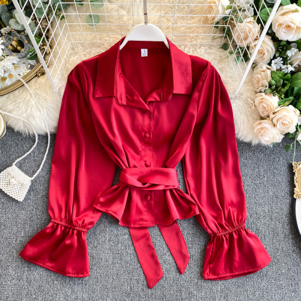 Női retro ing klasszikus gallérral és derékövvel piros, fehér, rózsaszín, kék és fekete színben