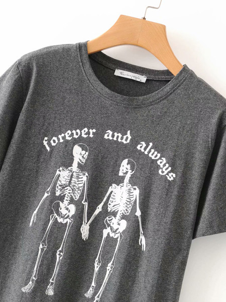 Alkalmi női póló rövid ujjú szürke rátéttel