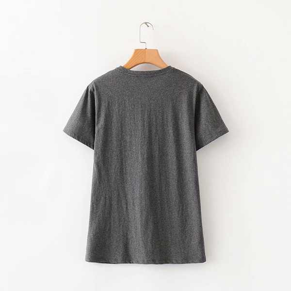 Alkalmi női póló rövid ujjú szürke rátéttel