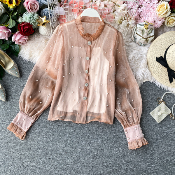 Új modell női ing gombokkal és gyöngyökkel fehér és fekete színben