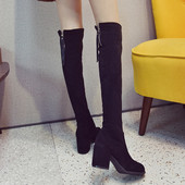 Női velúr téli csizma vastag sarokkal - fekete színben több modellben