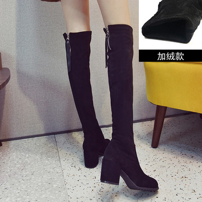 Női velúr téli csizma vastag sarokkal - fekete színben több modellben