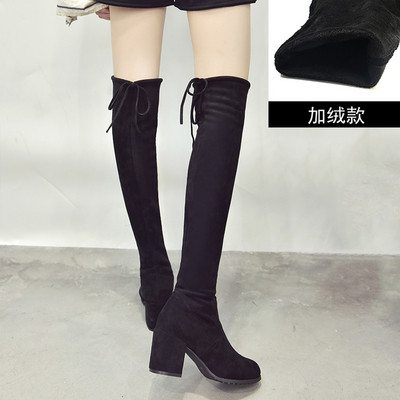 Női velúr téli csizma vastag sarokkal - fekete színben több modellben