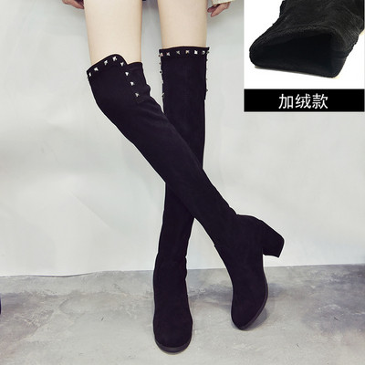 Női velúr téli csizma vastag sarokkal - fekete színben több modellben