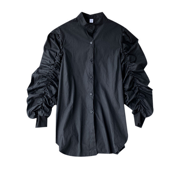 Cămașă lungă de damă casual cu nasturi și mâneci largi în alb și negru