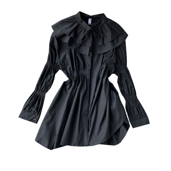 Hosszú női ing gombokkal és ovális nyakkivágással fehér és fekete színben