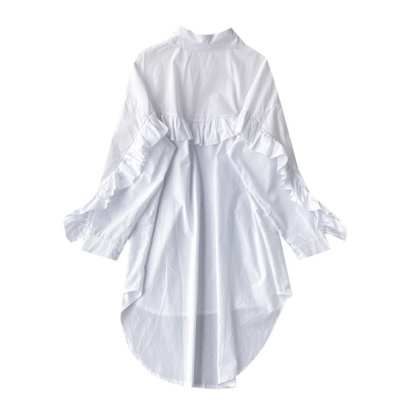 Modern női ing aszimmetrikus modell és klasszikus gallér fehér színben