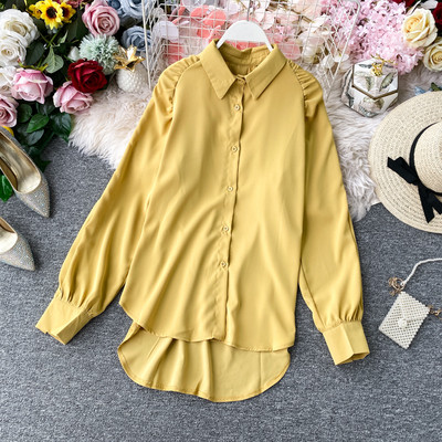 Cămașă modernă de damă cu nasturi și guler clasic în verde, alb, bej, negru și alb