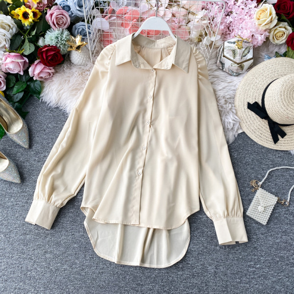 Cămașă modernă de damă cu nasturi și guler clasic în verde, alb, bej, negru și alb