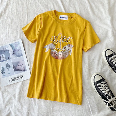 Tricou casual dama cu perle si aplicatie in mai multe culori