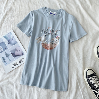 Tricou casual dama cu perle si aplicatie in mai multe culori