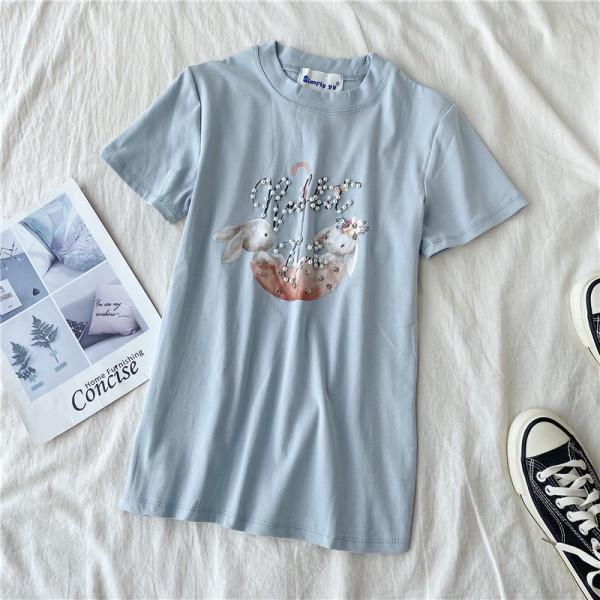 Tricou casual dama cu perle si aplicatie in mai multe culori