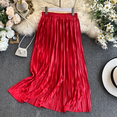 Női redőzött szoknya magas derékkal, gumival piros, bordó, kék, rózsaszín és szürke színben