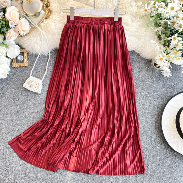 Női redőzött szoknya magas derékkal, gumival piros, bordó, kék, rózsaszín és szürke színben