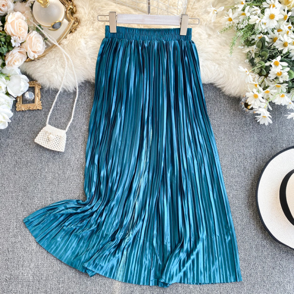 Női redőzött szoknya magas derékkal, gumival piros, bordó, kék, rózsaszín és szürke színben