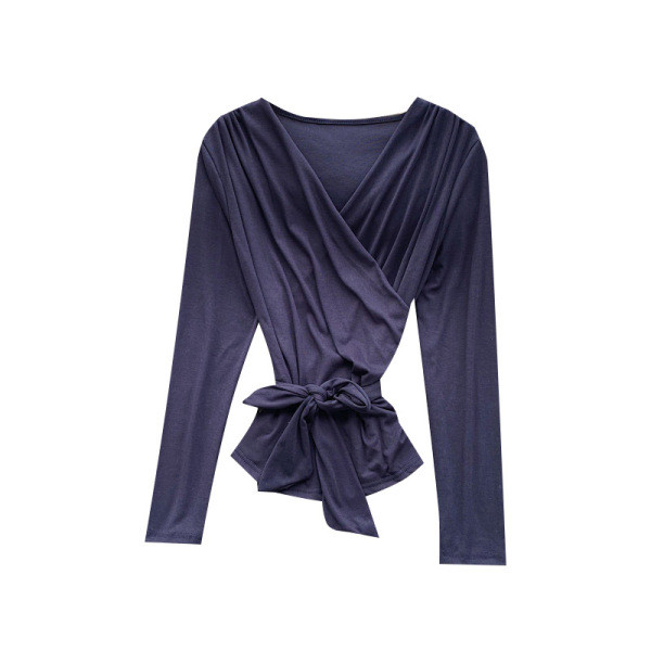 Modern női blúz spitz nyakkivágással és szalaggal, öt színben