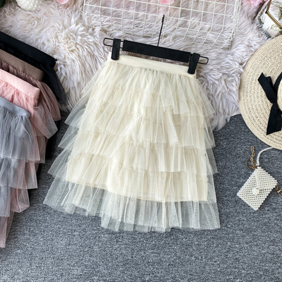 Fusta de dama moderna in mai multe culori cu talie elastica si tul