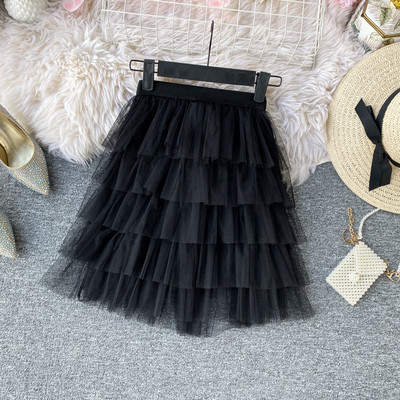 Fusta de dama moderna in mai multe culori cu talie elastica si tul