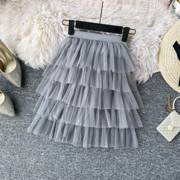 Fusta de dama moderna in mai multe culori cu talie elastica si tul