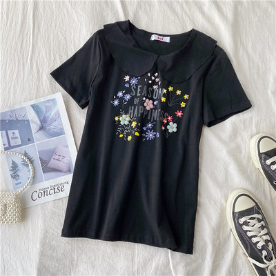 Bluză de damă modernă cu mâneci scurte și aplicație colorată în mai multe culori