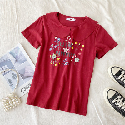 Bluză de damă modernă cu mâneci scurte și aplicație colorată în mai multe culori