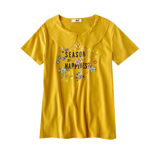 Bluză de damă modernă cu mâneci scurte și aplicație colorată în mai multe culori