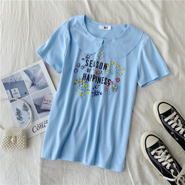 Bluză de damă modernă cu mâneci scurte și aplicație colorată în mai multe culori