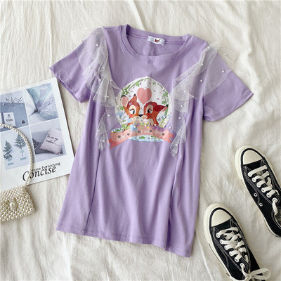 Lezser női póló színes rátéttel és tüll különböző színekben