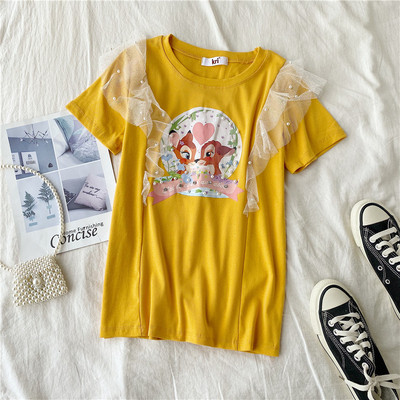 Lezser női póló színes rátéttel és tüll különböző színekben