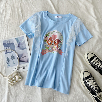 Lezser női póló színes rátéttel és tüll különböző színekben