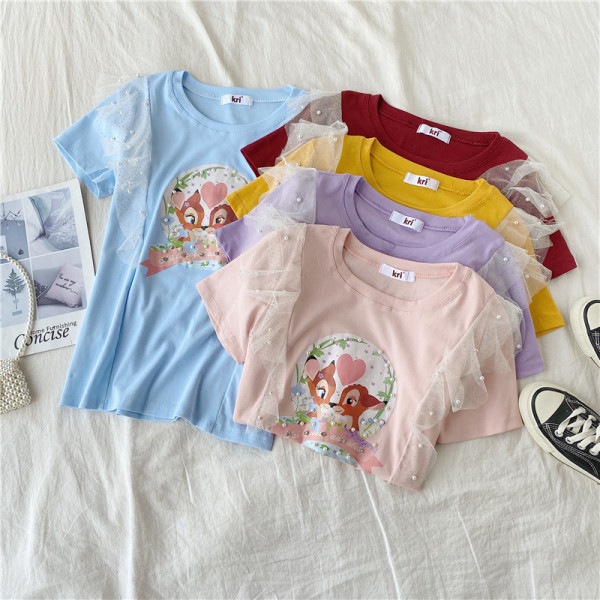 Lezser női póló színes rátéttel és tüll különböző színekben